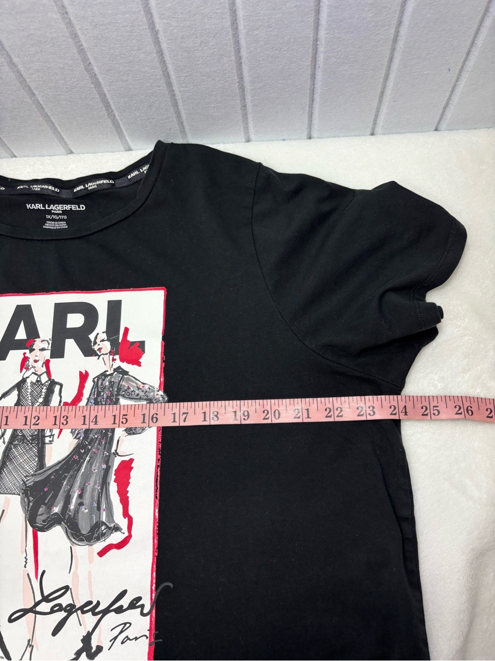 KARL Graphic Cotton Tee with Paris Illustration - Black, White & Red  Size 1X - Picture 7 of 12